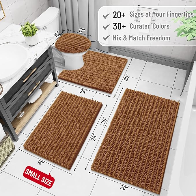 Arotive Luxury Chenille Bathroom Rug Mat, Extra Soft Thick Absorbent Shaggy Bath Rugs, Non-Slip Machine Wash Dry, Plush Bath Mats for Bathroom, Shower and Tub, 36x24, Ochre