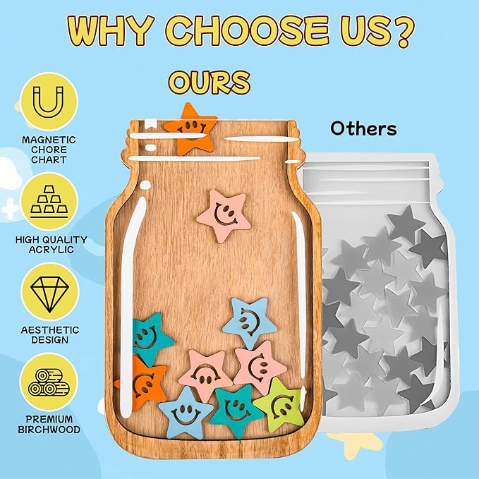 Magnetic Reward Jar, Star Reward Jar for Kids, Reward Jar System for Classroom Home, Magnetic Reward Chart for Potty Training, Personalized Stars Reward Jar for Children or Teacher 's Gifts