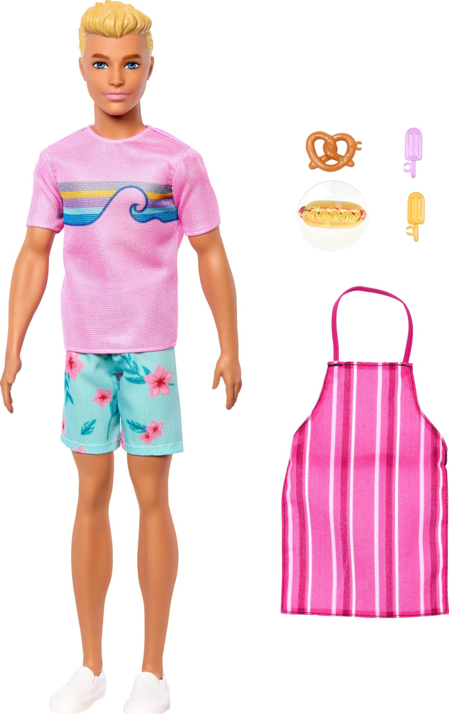 Barbie Mysteries: Beach Detectives Ken Doll Wearing Removeable Signature Outfit with Storytelling Accessories, Including Apron & Snacks