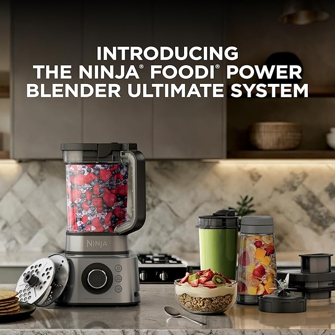 Ninja Blender & Food Processor Combo, Foodi Power Blender System for Smoothies, Bowls, Spreads & Shakes, 6 Functions, 72-oz Pitcher, To-Go Cups, Silver, SS401
