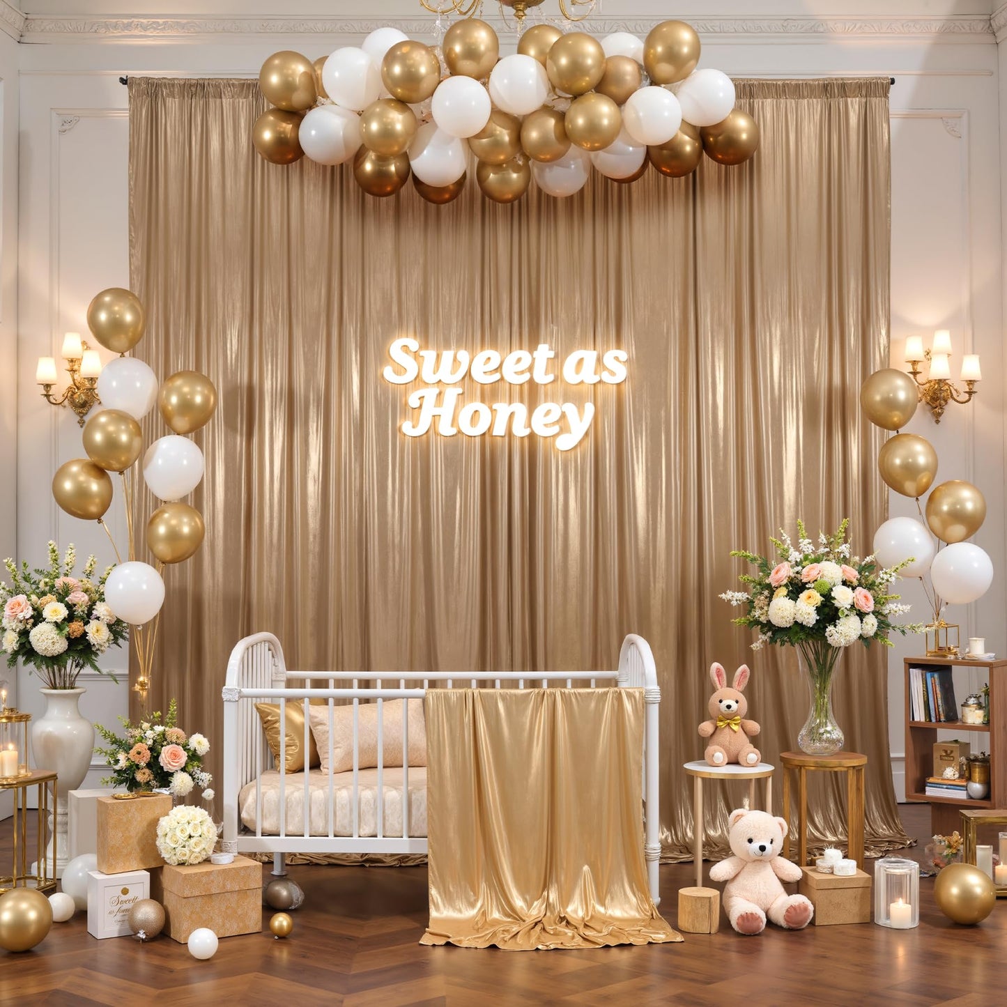 10x10ft Dark Champagne Backdrop Curtains Wedding Party Glitter Sequin Curtain Backdrop Fabric Shimmer Drapes Backdrop Bridal Baby Shower Birthday Christmas Photoshoot Background 5x10FT，2 Panels