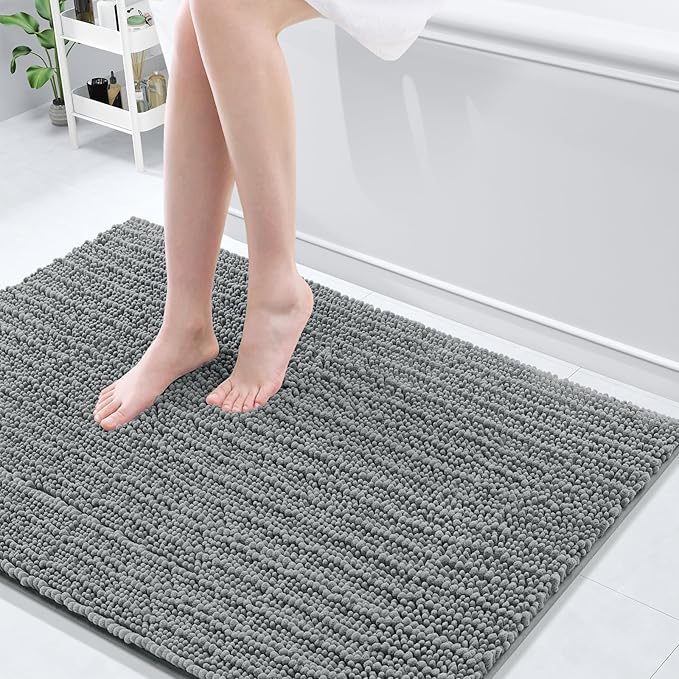 Arotive Luxury Chenille Bathroom Rug Mat, Extra Soft Thick Absorbent Shaggy Bath Rugs, Non-Slip Machine Wash Dry, Plush Bath Mats for Bathroom, Shower and Tub, 44x32, Grey