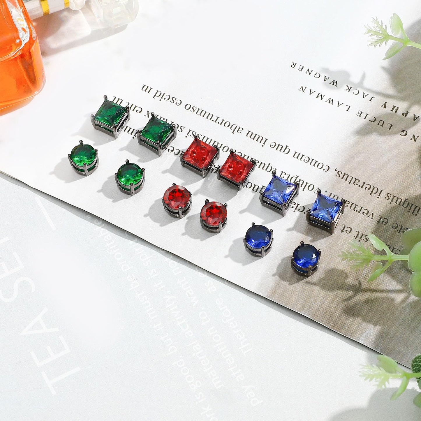 NEWITIN 6 Pairs Stainless Steel Magnetic Stud Earrings for Men Clip on Earring Magnetic Earring Unisex Non Piercing CZ Magnet Studs Diamond Earrings for Women Men