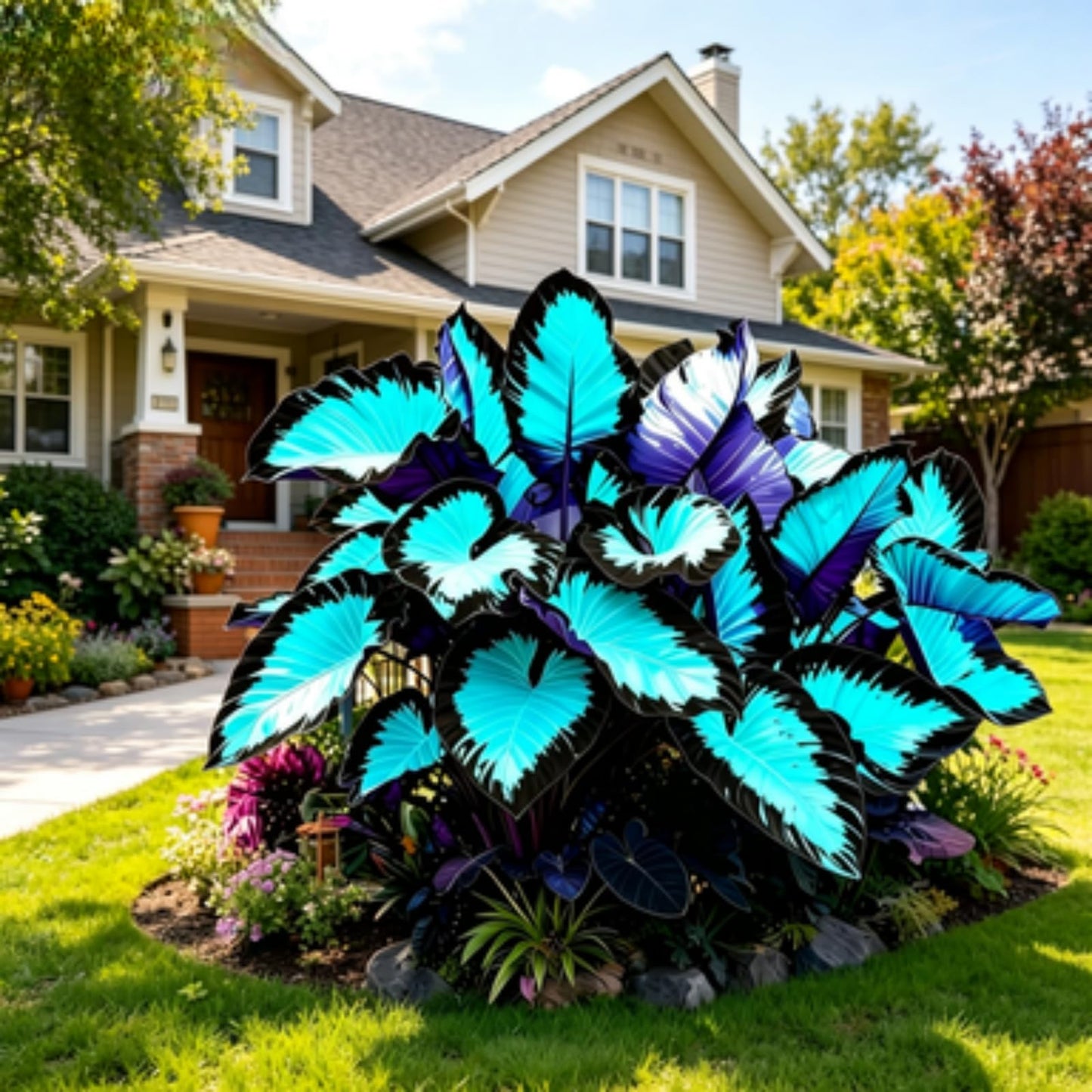 JWDSKT Variegated Elephant Ear: Dramatic Presence, Perennial, Low Maintenance, Rich Colors, Easy Care-Excellent Display (4)