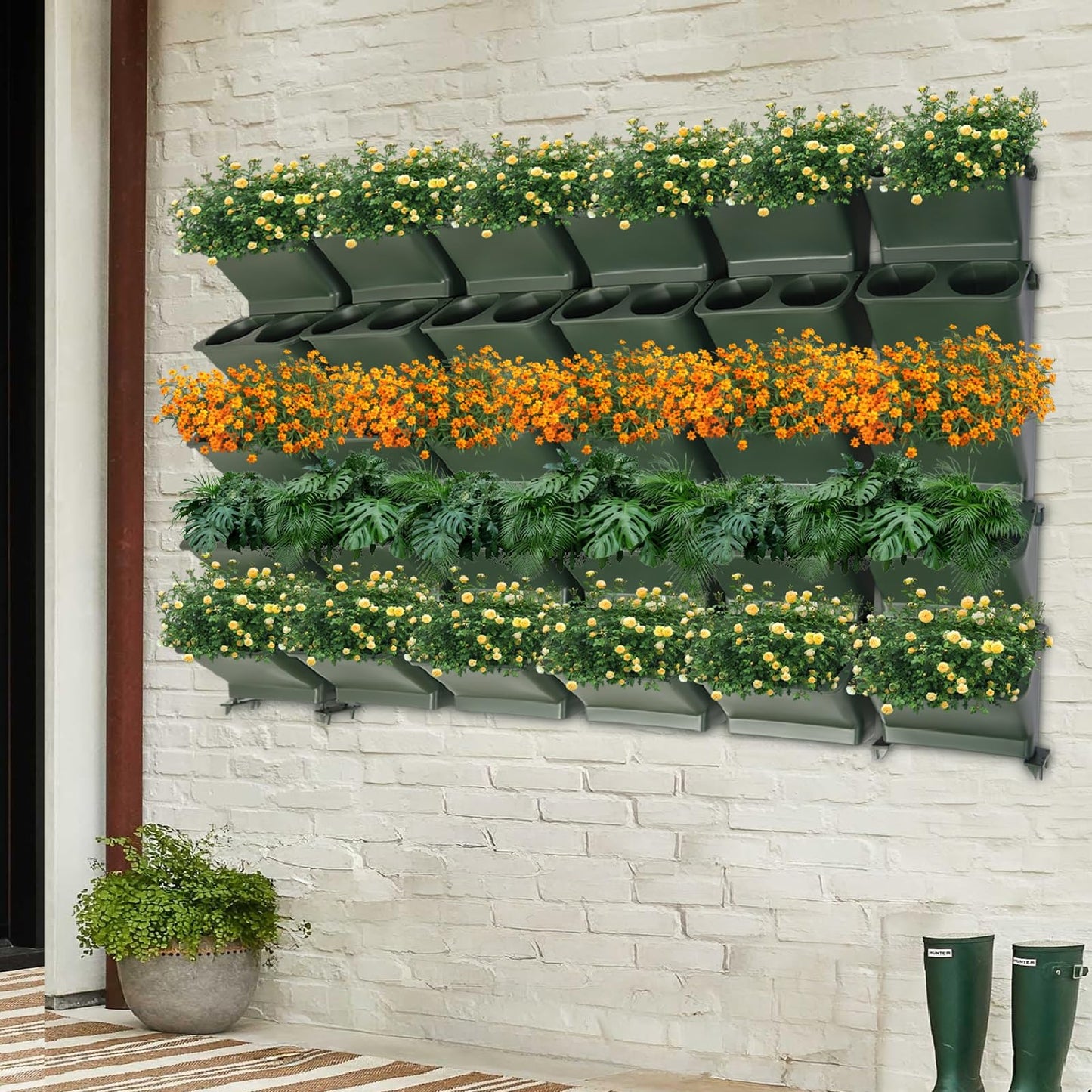 NeNchengLi Living Wall Planter Indoor Outdoor, Vertical Garden Wall Planter 30Pcs Hanging Planter Pots, Wall-Mounted Self Watering Living Wall for Flowers Vegetables Herbs, Auto Drainage