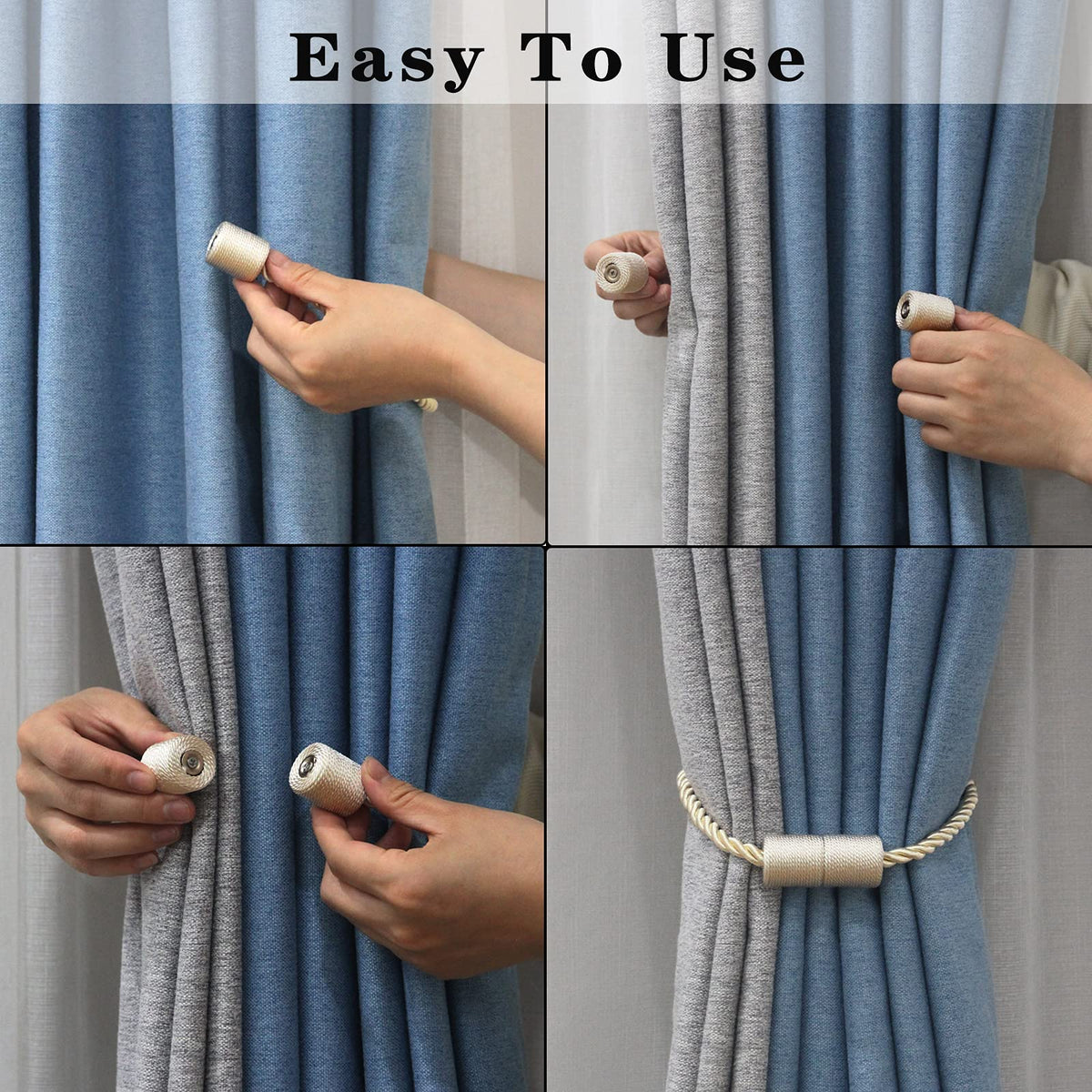 Magnetic Curtain Tiebacks Holdbacks Decorative Tie Backs for Windows Porlau (4 Count)