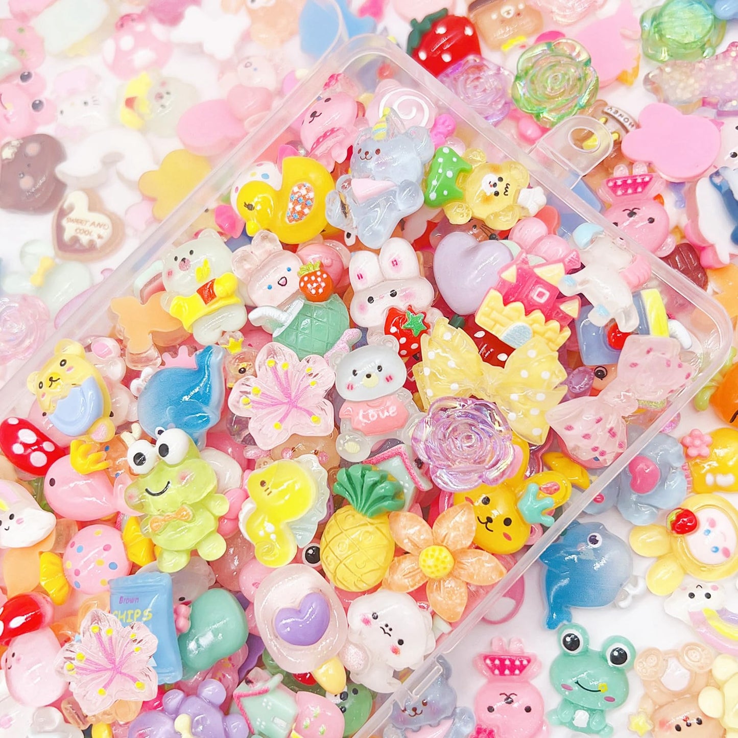 JINDUODUO 120 Pcs Flatback Resin Slime Charms, Bulk Kawaii Assorted Cute Charms Ornaments for Phone Junk Cases, Scrapbooking, DIY Crafts