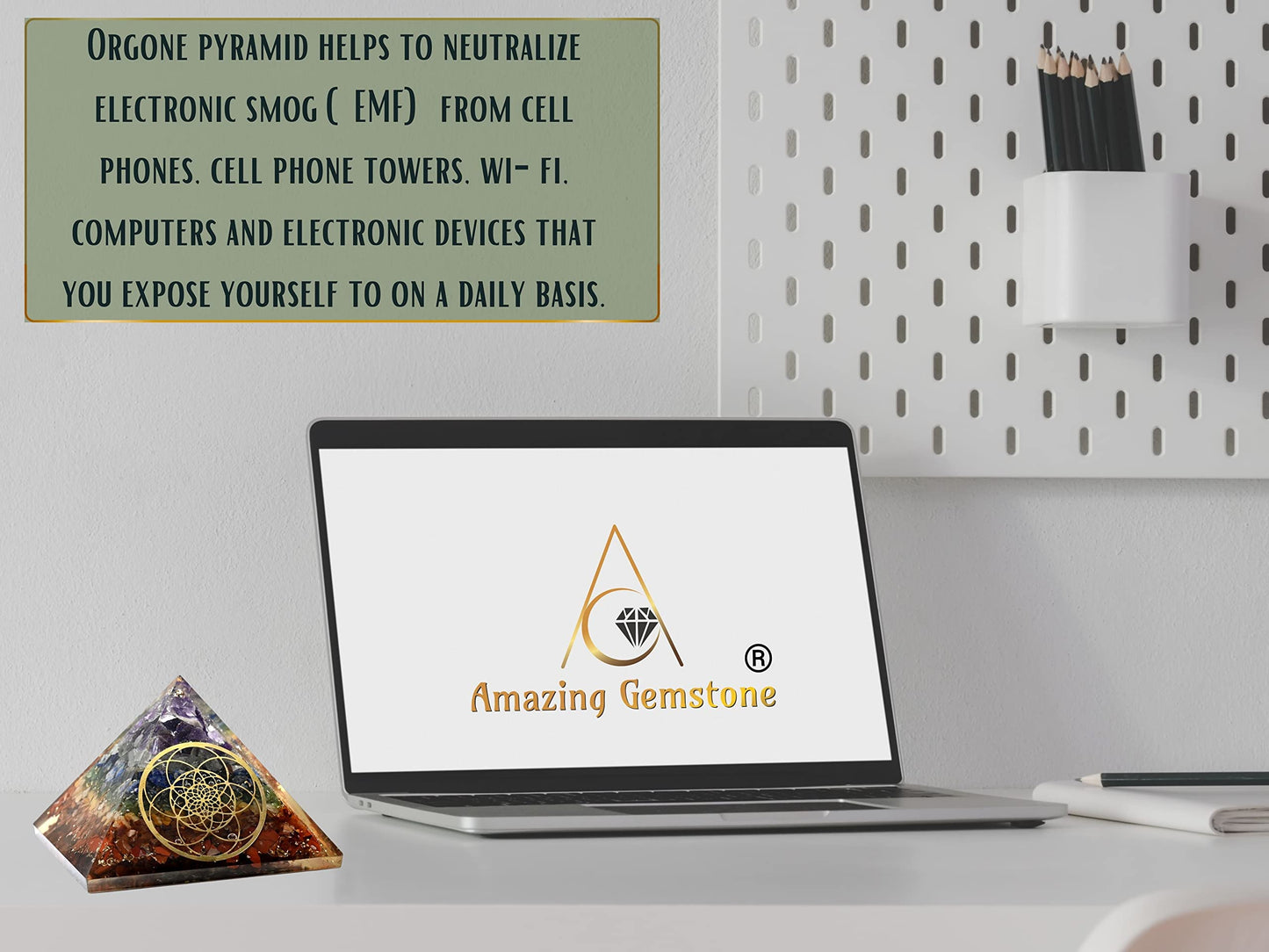 Amazing Gemstone Large Orgone Pyramid | Natural Chakra Pyramid Crystal | Seed of Life Orgonite Pyramid | Organ Pyramids Positive Energy Healing