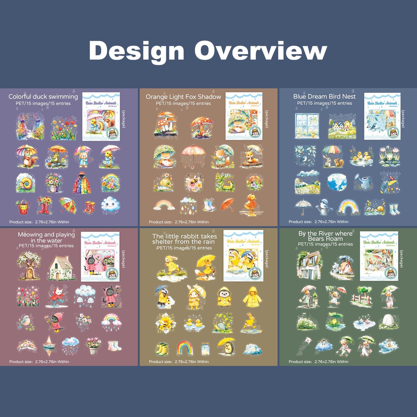 AuriicLeaf Rain Shelter Animals PET Stickers – 90PCS Whimsical Stickers with Watercolor Animal Designs for Scrapbook, Journal, DIY Crafts, Waterproof