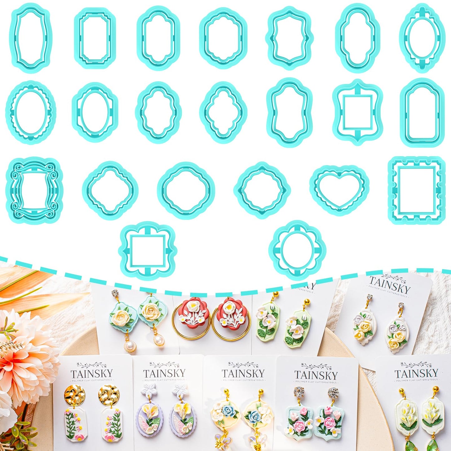 TAINSKY Polymer Clay Cutters - 22 Shapes Frame Clay Cutters, Boho Polymer Clay Cutters for Earrings Jewelry Making, Window Clay Cutters for Polymer Clay Jewelry. (Style-A)