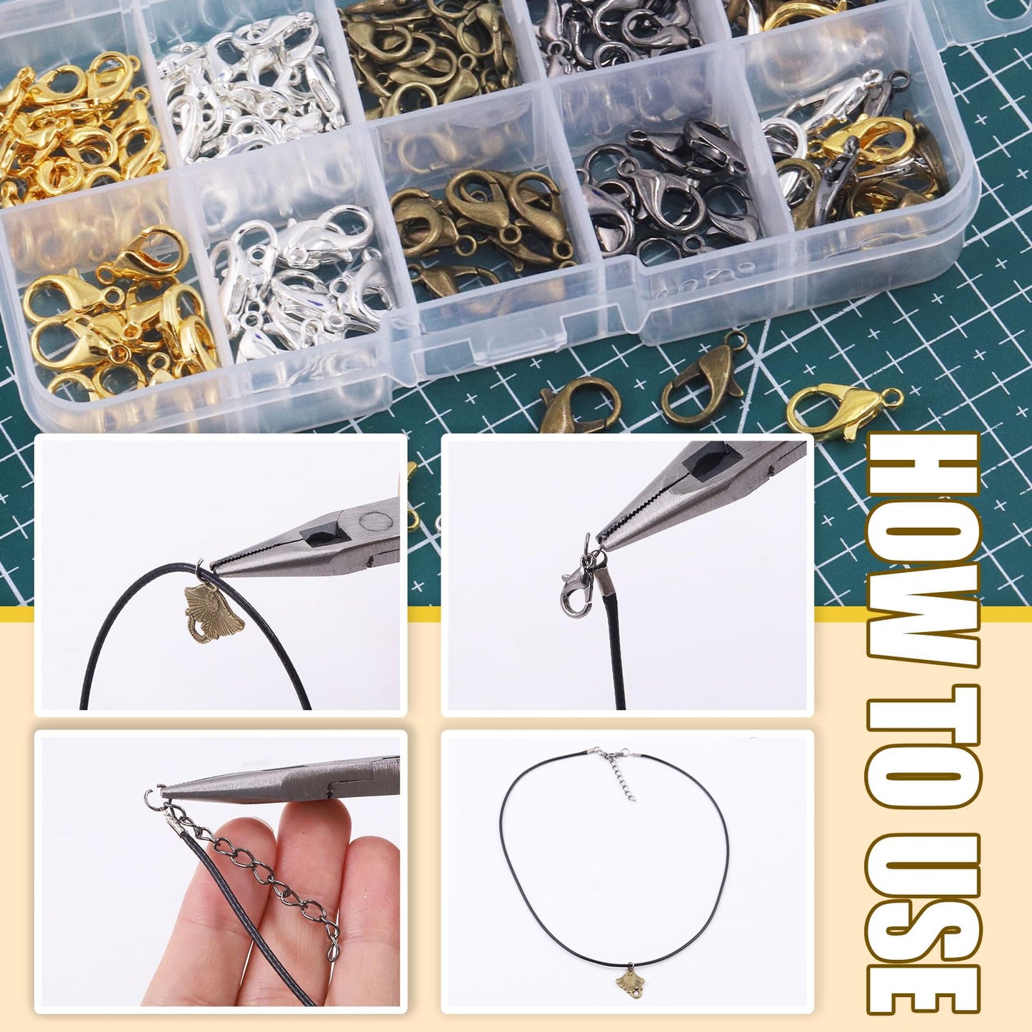 Mardatt 152Pcs 4 Sizes Mixed Color Lobster Claw Clasps Kit - 12mm, 14mm, 16mm, 18mm for DIY Bracelet & Necklace (Silver, Gold, Gun Black, Bronze)