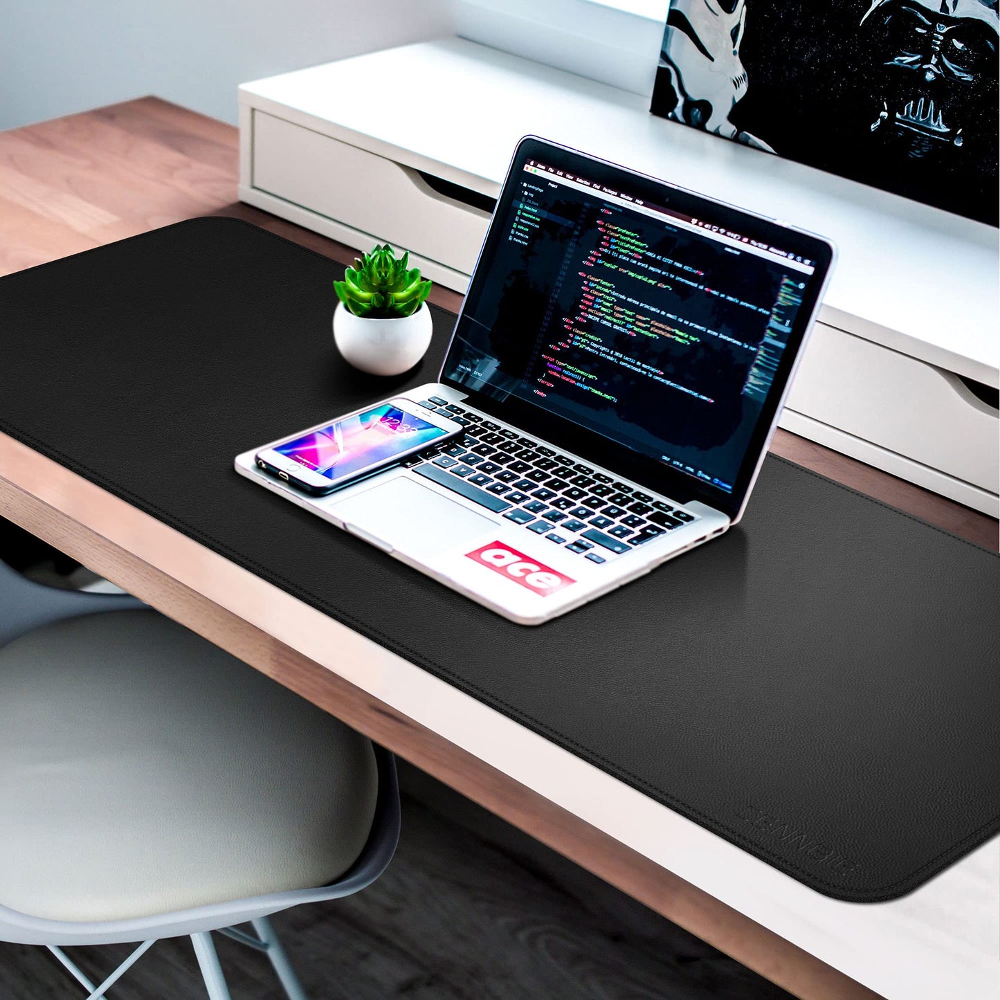CENNBIE Leather Desk Mat,55" x 19.6" Extra Large Desk Pad Blotter Protector, Extended Non-Slip Mouse Pad, Waterproof PU Leather Desk Mat on top of desks Large for Office and Home (Black)