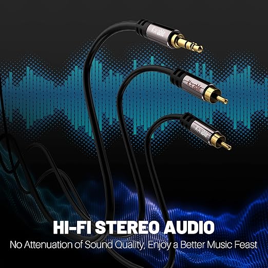 3.5mm to RCA Cable 25FT, 2 Male RCA to Aux Stereo Audio Adapter, Hi-Fi Sound Auxiliary RCA Y Splitter Cord, Shielded 1/8 to 2RCA Cable for Headphone, MP3, Tablet, Speaker, HDTV, Phone and More