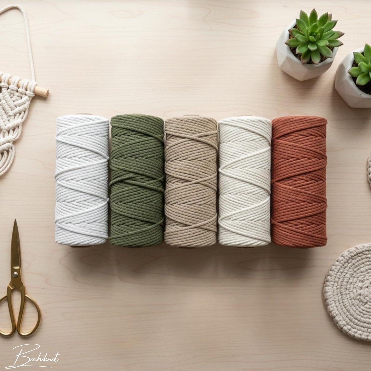 BOCHIKNOT Braided Macrame Cord 3mm x 109yds - Braided Rope for Macrame Wall Hanging Plant Hanger - 3mm Braided Macrame Cord - Cotton Macrame Cord for Crafts (Terracotta)