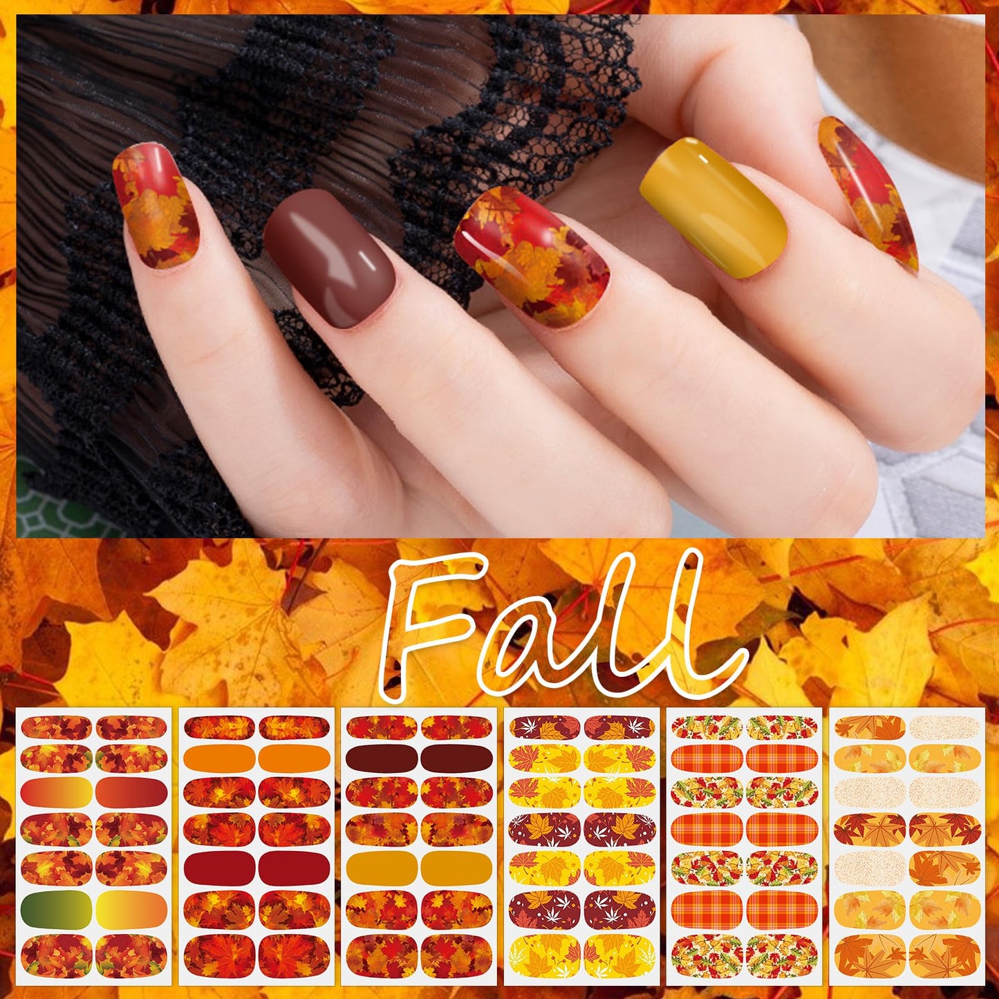 SILPECWEE 280 Pieces 20 Sheets Nail Stickers Full Nail Wraps (Halloween, Fall, Christmas) Nail Polish Strips Self Adhesive Gel Nails Strips Fingernail Manicure Sticker Decals for Women DIY Decoration