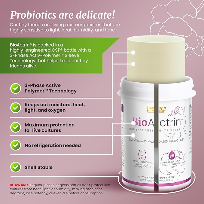 Bioactrin Vaginal Probiotics for Women - Formulated Bacterial Vaginosis Treatment, Yeast Infection and Vaginitis Relief - BV Treatment for Women Probiotic- pH Female Vaginitis Support - 56 Pills