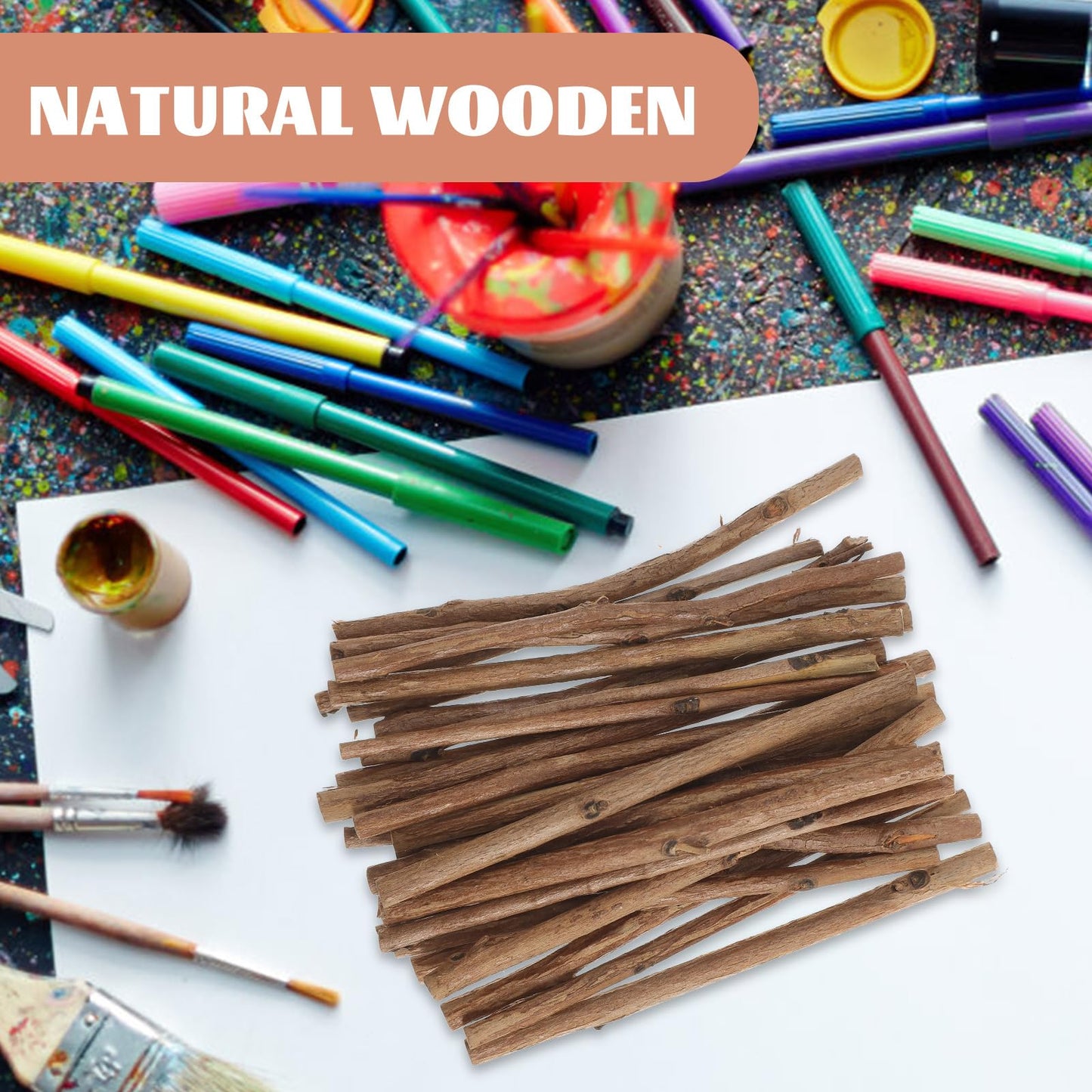 Tinksky 10CM Long 0.3-0.5CM in Diameter Wood Log Sticks for DIY Crafts Photo Props 100pcs (Wood Color)