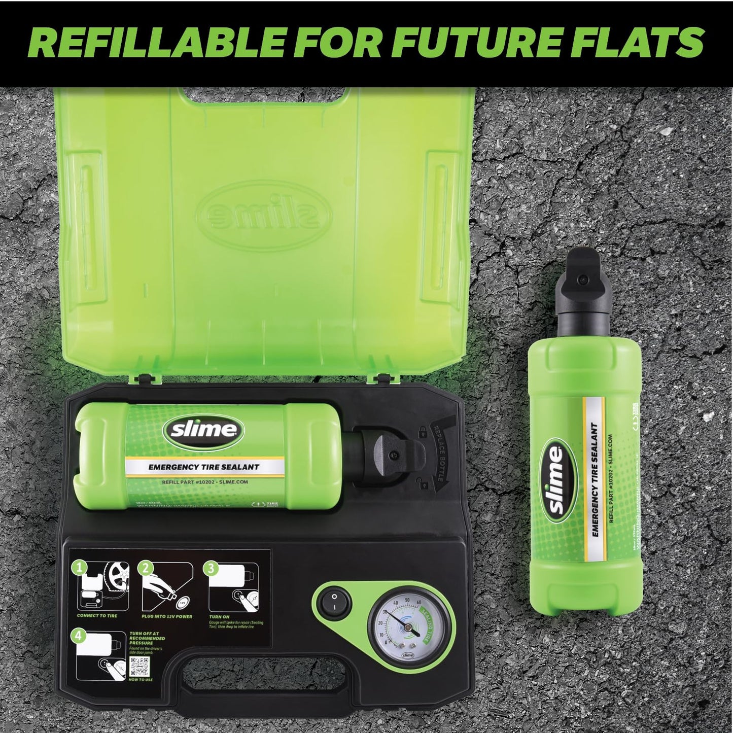 Slime 50158 Flat Tire Repair Kit, Smart Spair Ultra, All-in-One Solution, Repairs and Inflates, Car/Trailer, 10 Min Fix