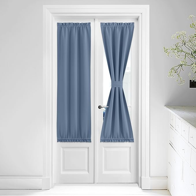 NICETOWN Door Blinds for Entry Side - Farmhouse Privacy Window Curtains Thermal Insulate Covering for Patio Glass Front Door, 36 inch x 64 inches, Stone Blue, 1 Panel