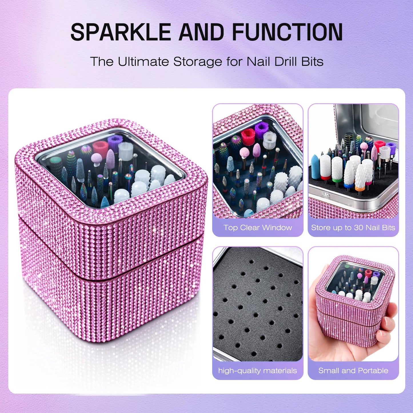 Nail Drill Bits Set with Storage Case: 30pcs 3/32 Inch Carbide Diamond Ceramic Professional Salon Kit for Acrylic Nails, Multi-Function for Women Nail Artists Manicure Pedicure (Pink)