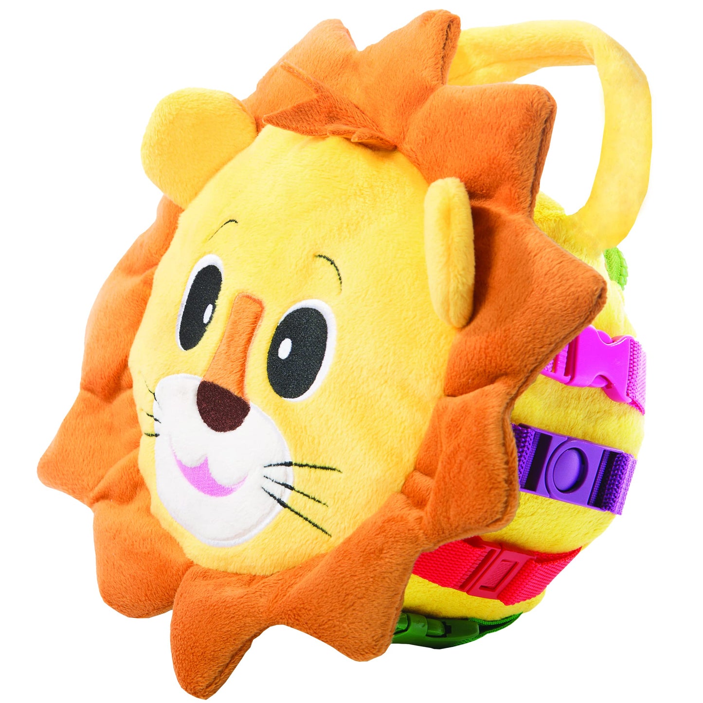 Buckle Toys - Benny Lion - Toddler Plush Activity Toy Stuffed Animal - Great for Homeschool or Preschool - Fine Motor Skill and Cognitive Skill Development - Zipper Storage for Small Items