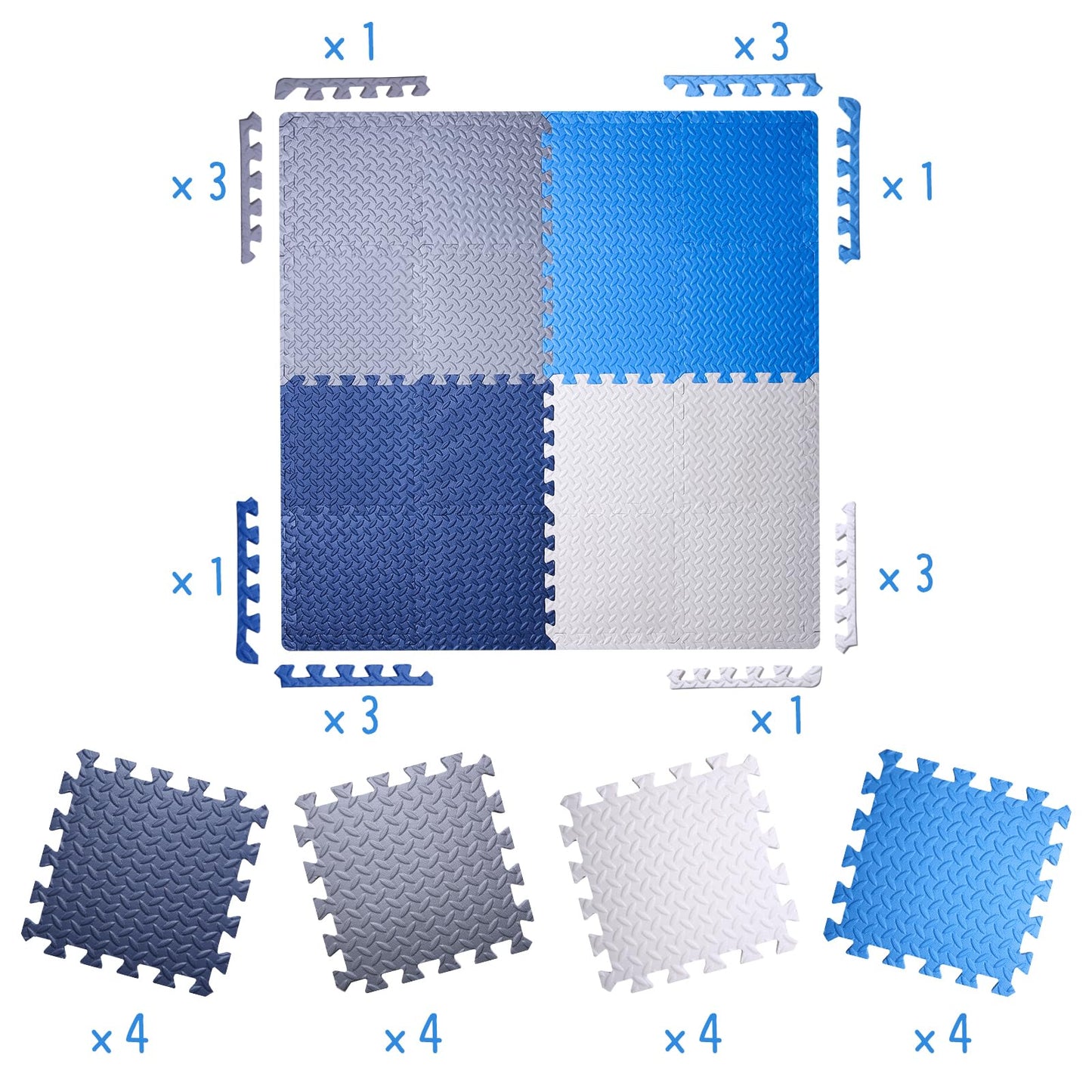 Coolcandy Baby Foam Play Mat 16Pcs with Edge Strips, 4 Colors Interlocking Floor Tiles, 0.4″ Thickened Non-Slip Puzzle Floor Mat for Infants Toddlers Playroom & Daycare
