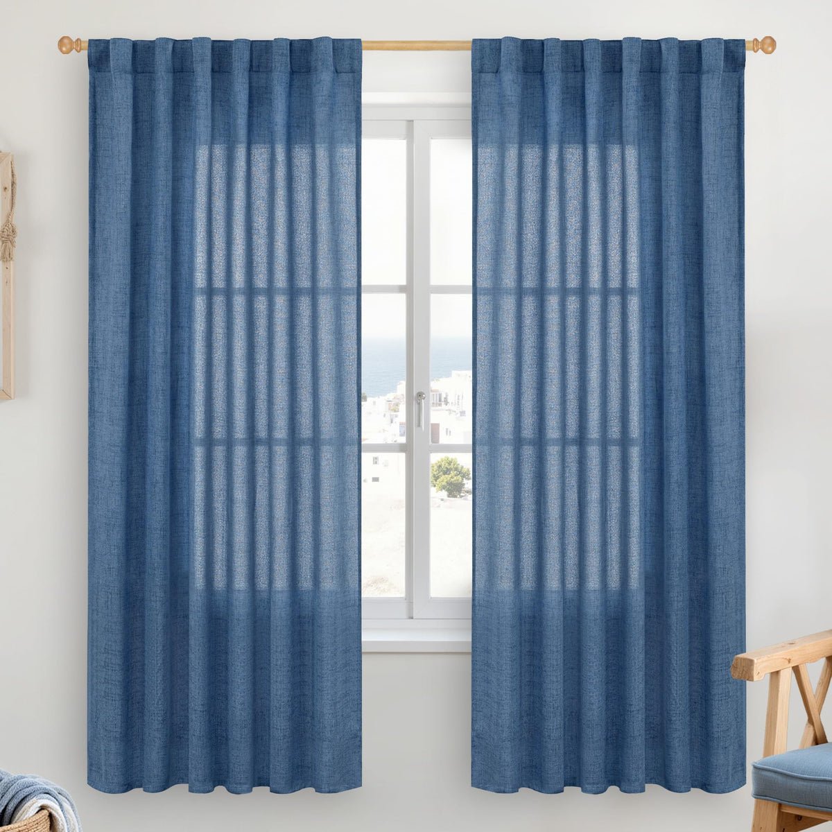 Navy Linen Curtains 78 Inch Length for Living Room (2 Count)