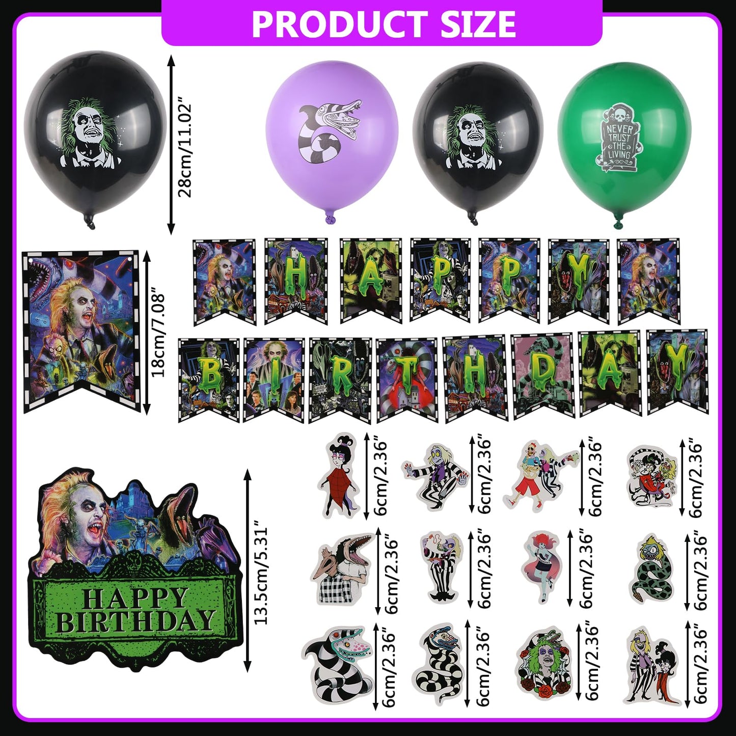 Horror Birthday Party Decorations, Halloween Birthday Party Supplies Decorations Set Include Banner, Balloons, Cake Toppers and Cupcake Toppers for Home Classroom Decor