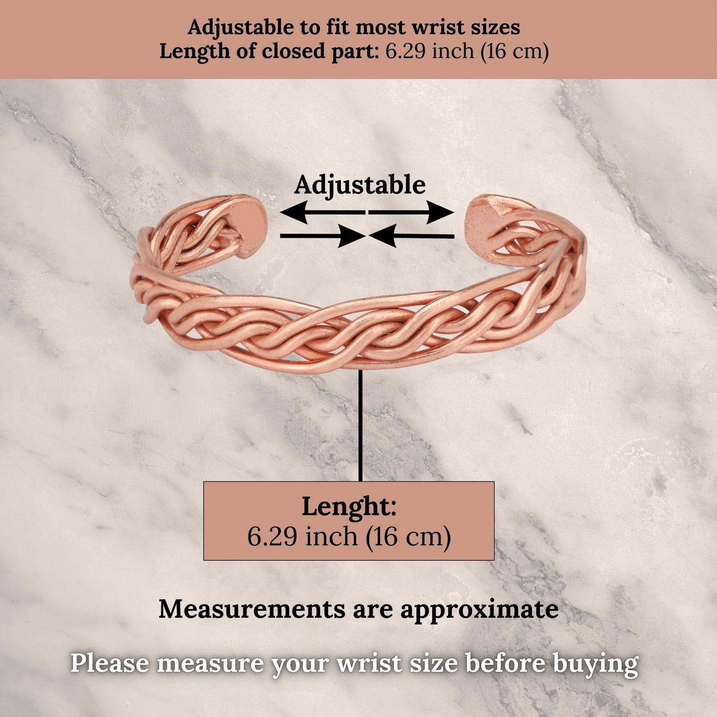 tunarts Handmade Elegant Copper Bracelet for Women and Men-Pure Copper Bracelet for Pain Relief-Adjustable,Thickest,Twisted Copper Wire Bracelet (red intricate-small)