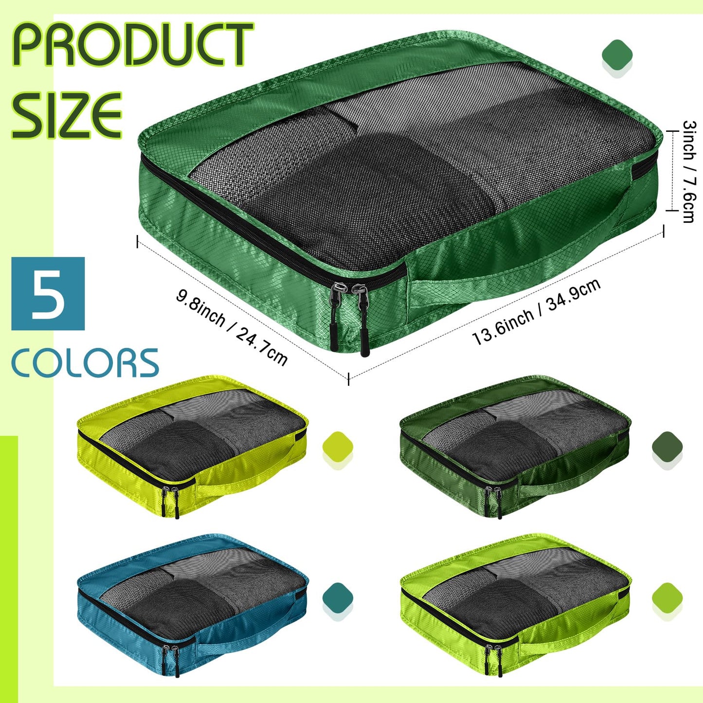 Bulyoou 5 Pcs Packing Cubes for Suitcase Large Travel Cubes Carry on Luggage Organizer Bags for Clothes Accessories(S,Green)