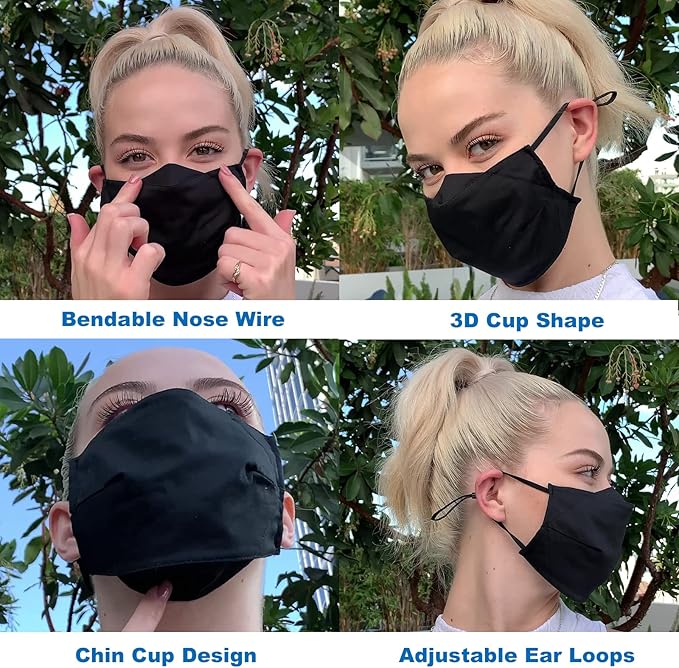 Reusable 3-Ply Cloth Face Mask Adjustable Ear Loops/Nose Wire/Filter Pocket, Washable Organic Cotton Masks Dustproof Outdoor for Women Men Adults (3 Burgundy)