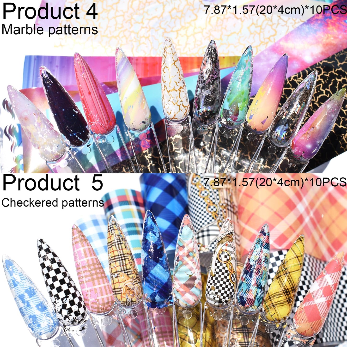Nail Art Transfer Foils, 60 Pieces, Mixed Designs - Dried Flowers, Iridescent, Animal Print, Marble, Checkered Patterns, 1 Pcs Nail Art Engraving Pen Silicone Pen 7.87 x 1.57 inches(60)