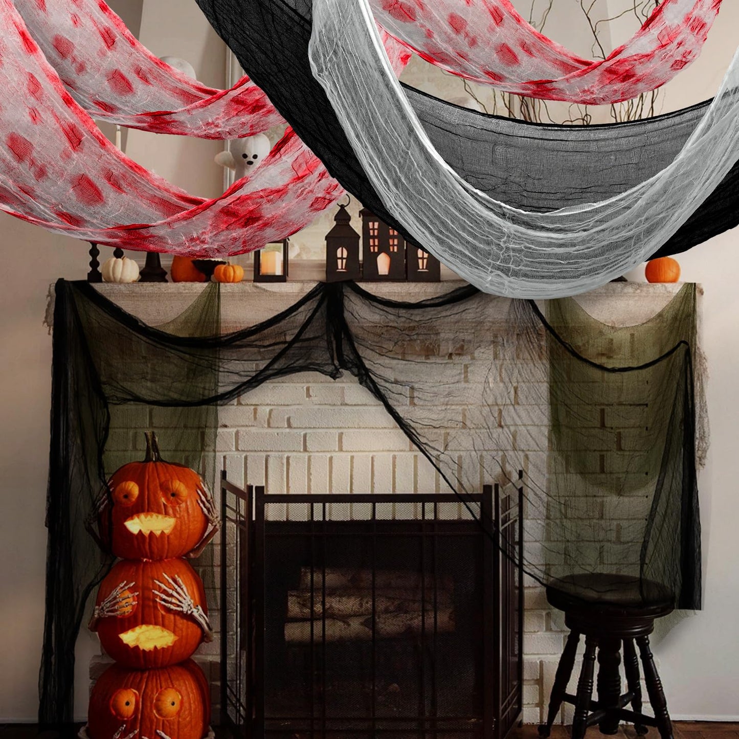 8 Pack Halloween Creepy Cloth Halloween Decorations Clearance- 30x72 Inch Spooky Fabric Cloth, Creepy and Spooky Halloween Decorations for Party Outdoor Or Indoor (2 Black, 2 Red, 2 White, 2 Green)