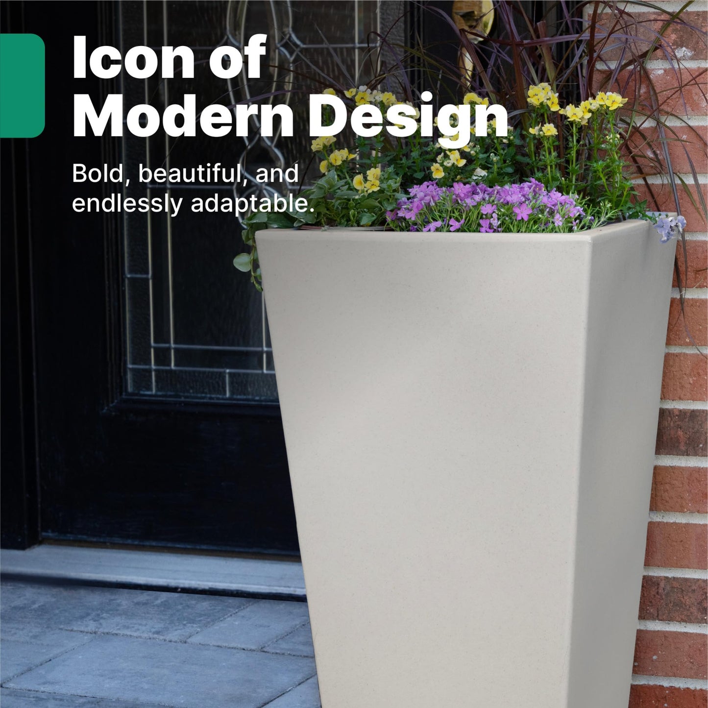 Step2 Tremont Tall Square Tapered Planter, 28", Indoor/Outdoor Plants, Efficient Drainage, Durable Resin, Concrete