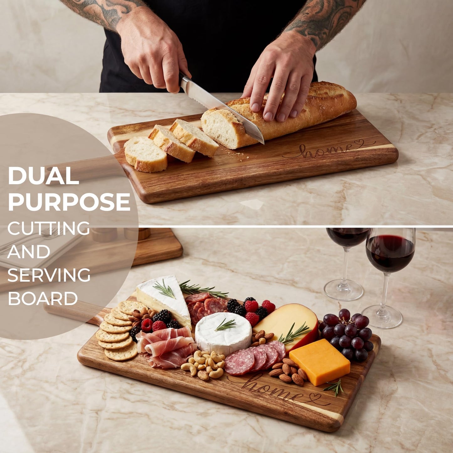 Solid Wood Cutting Board for Kitchen - Essential Housewarming Gift for New Home & Apartment, Practical New Home Gift Idea, Ideal Component for Housewarming Gift Baskets