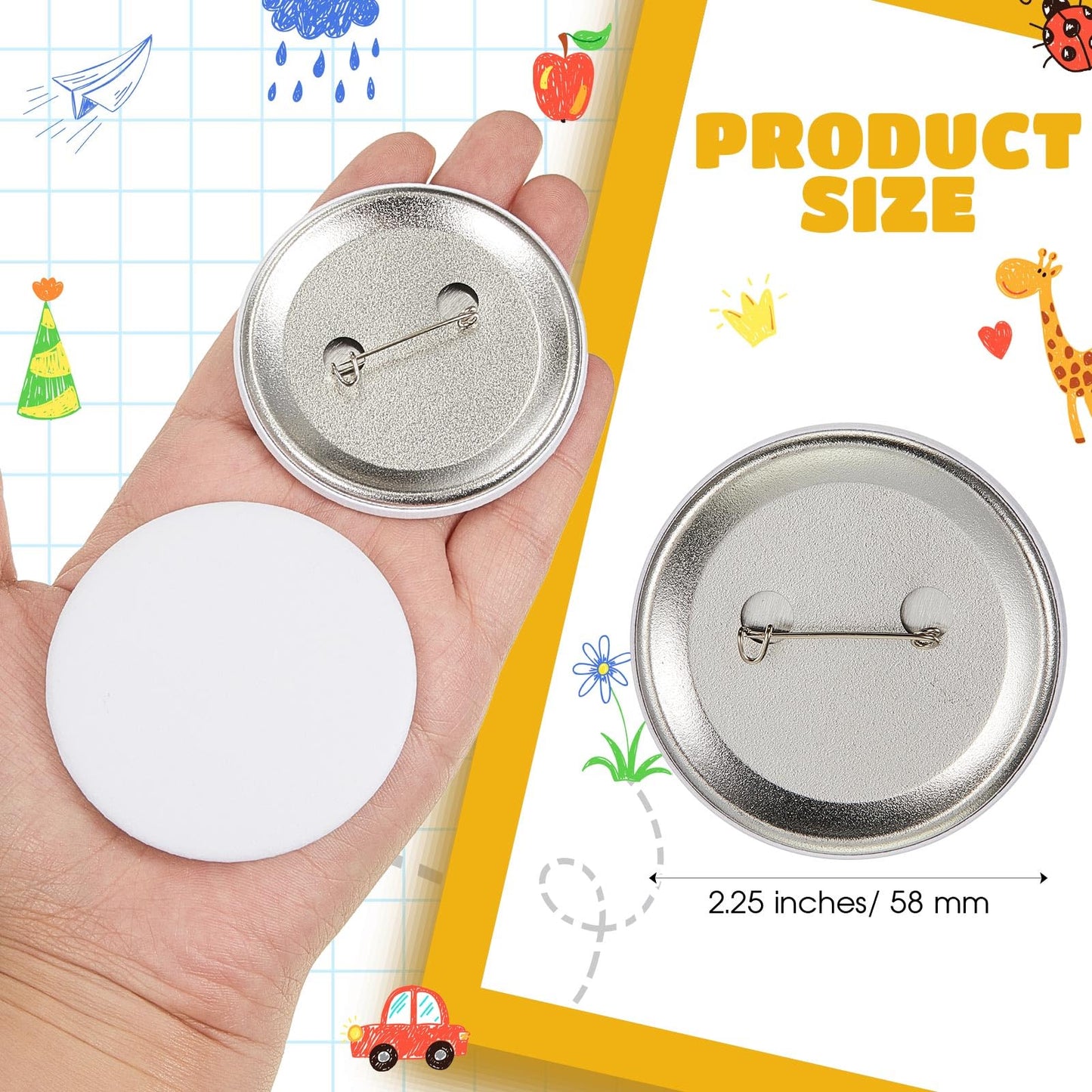 XunYee 20 Pcs Blank White Button Pins 2.25 Inch/ 58 mm DIY Craft Button with White Pins Design Making Kit for Crafts Valentines Supplies, DIY Badges