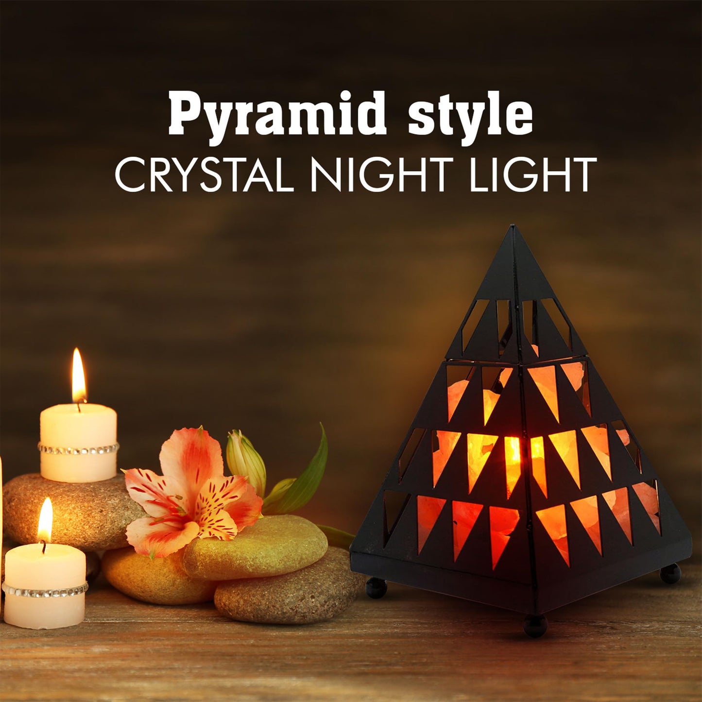 Himalayan Glow Pyramid Style Crystal Salt Lamp with Pink Salt Chunks, ETL Certified, Adjustable Dimmer Switch for Soothing Ambience | Ideal Night Light