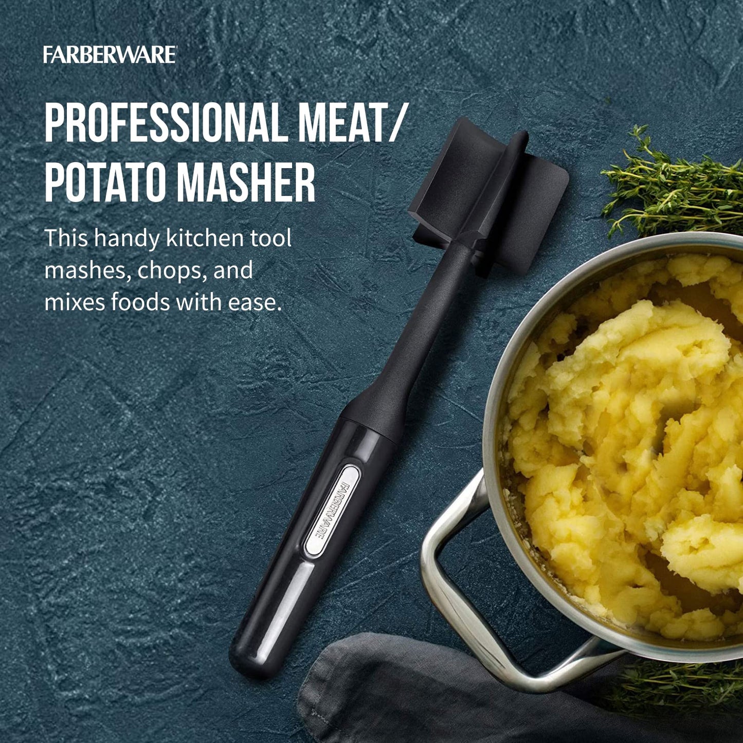 Farberware Meat Chopper and Potato Masher, Nylon Ground Beef Chopper Tool with 5 Blades, Heat-Resistant Meat Masher for Nonstick Pans, Dishwasher Safe, 10 Inches