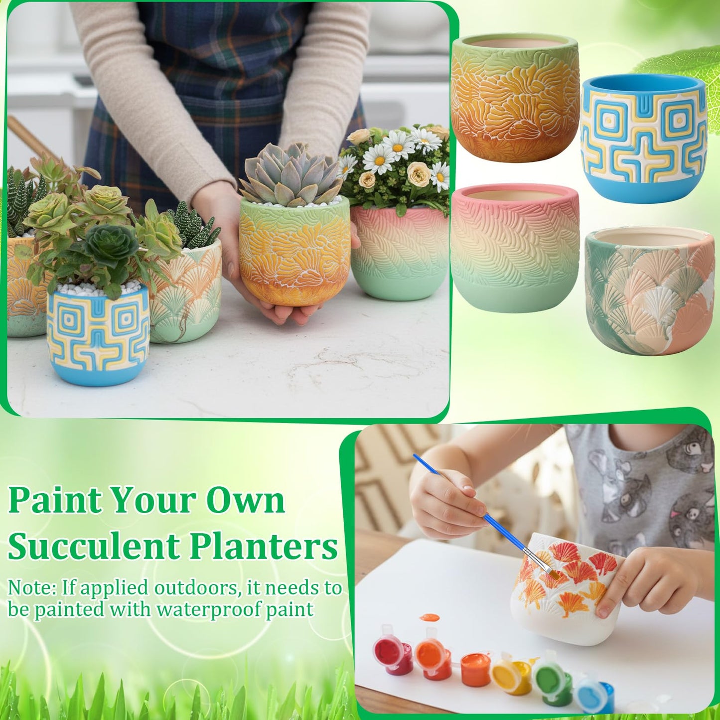 Zubebe 12 Pcs Paint Your Own Ceramic Pots Bulk Unfinished Succulent Pots Craft Kit with Drainage Hole Mini Paintable Plant Vase Ready to Paint Planter for Cactus DIY Craft (Nordic Embossed)