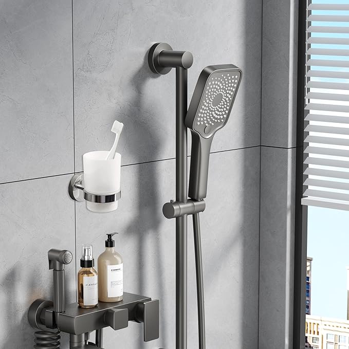 Wall Mount Toothbrush Holder with Frosted Glass Cup, Toothbrushes Toothpaste Razor Storage Organizer (Single)