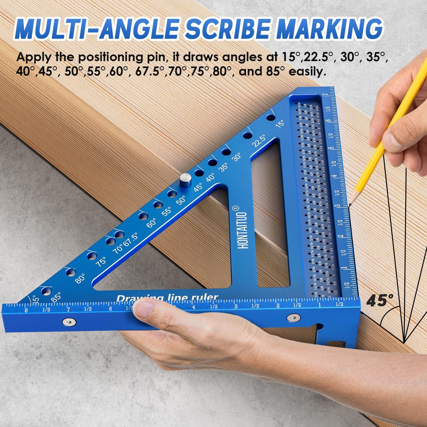 8.5 Inch Large Carpenter Square – Multi-Angle Measuring and Marking & Creating Spacing Marks,15-90 Degrees Angle Marking Square,Marking Gauge