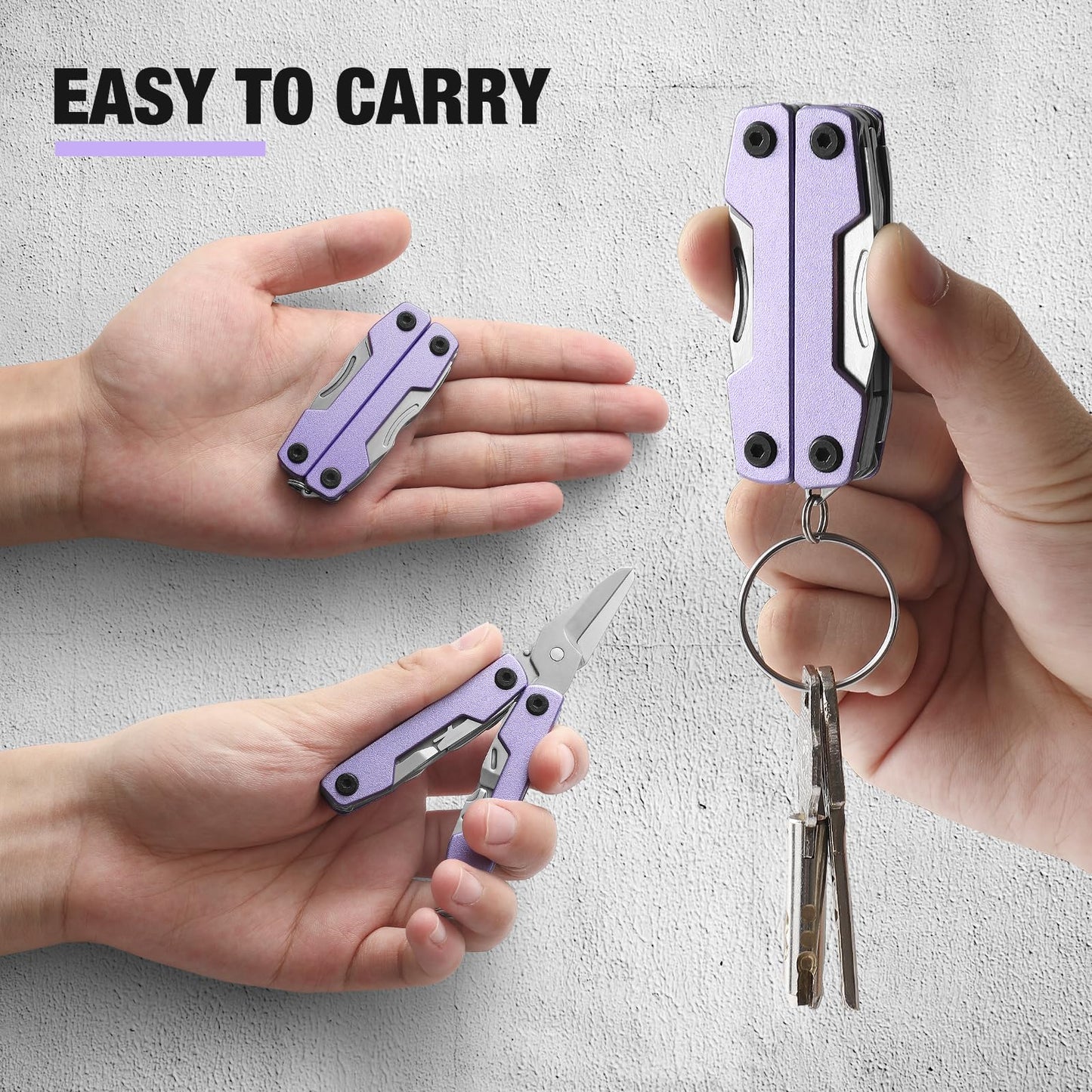 Multitool with Pocket Knife,Gifts for Men and Women, 11-in-1 Mini EDC Multitool with Screwdriver, Scissors, SIM Extractor and Bottle Opener, Perfect for Outdoor, Hiking, Simple Repair (Purple)