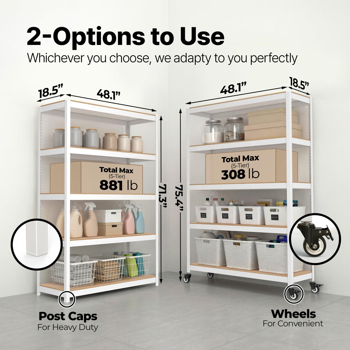 House White 48.1" W 5 Tier Rolling Storage Shelves Metal Cart