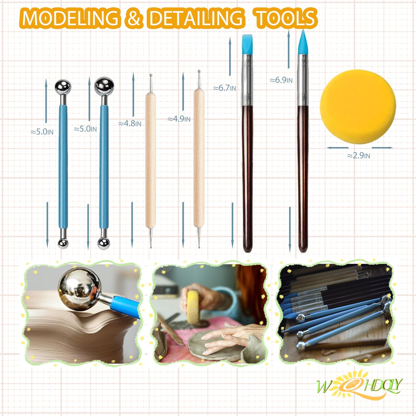 WQHDQLY 21PCS Pottery Tools, Practical Polymer Clay Sculpting Tools Kit, Air Dry Clay Tools Set for Adults, Pottery Craft, Carving, Dotting, Shaping, Molding, Modeling,Drawing