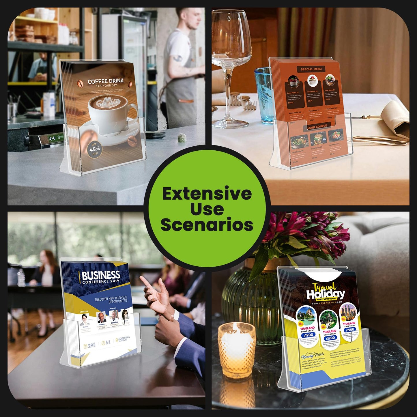 4 Pack Acrylic Brochure Holder 8.5 x 11 inches, Clear Acrylic Literature Holder, Plastic Flyer Stands for Displaying Magazines, Pamphlets, Documents, Booklets, Menu, Journals Countertop Organizer