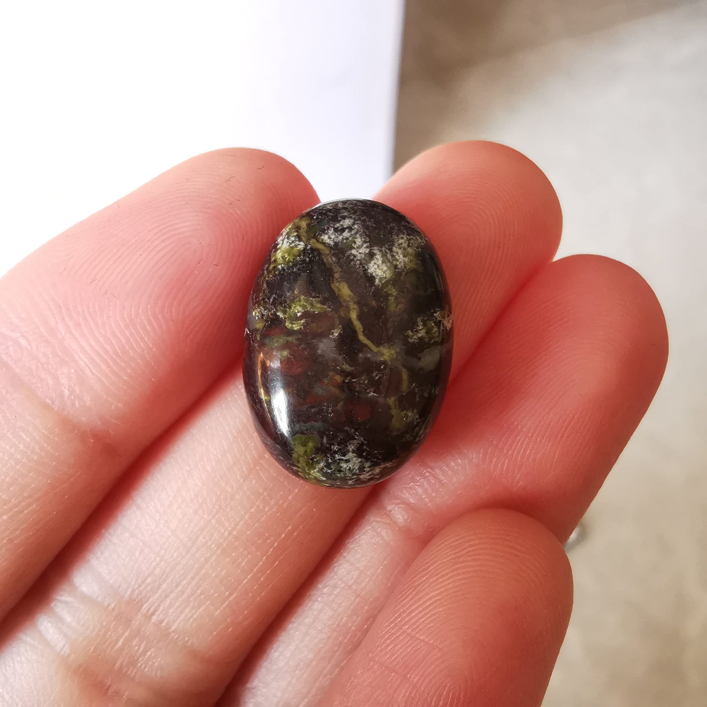 Loveliome 18x13mm Oval Cabochons Flatback Crystal Stone Gemstones Beads for Jewelry Making DIY Pack of 10, Dragon Bloodstone