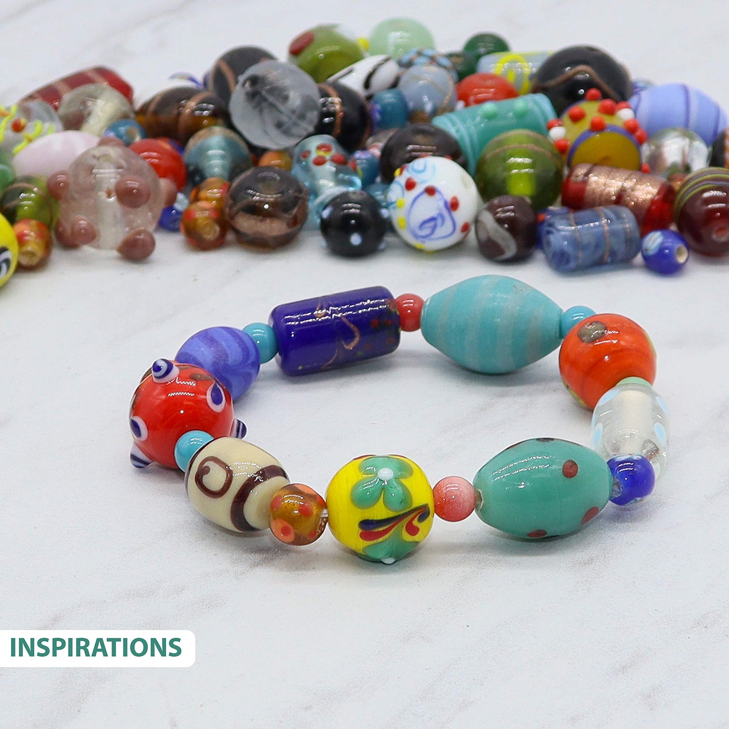 Fun-Weevz Assorted Glass Beads for Jewelry Making Adults, Bulk Glass Beads for Crafts, Lampwork Murano Bead Mix for Bracelets and Necklaces, Crafting Beads Supplies Kit, Large & Small Beads