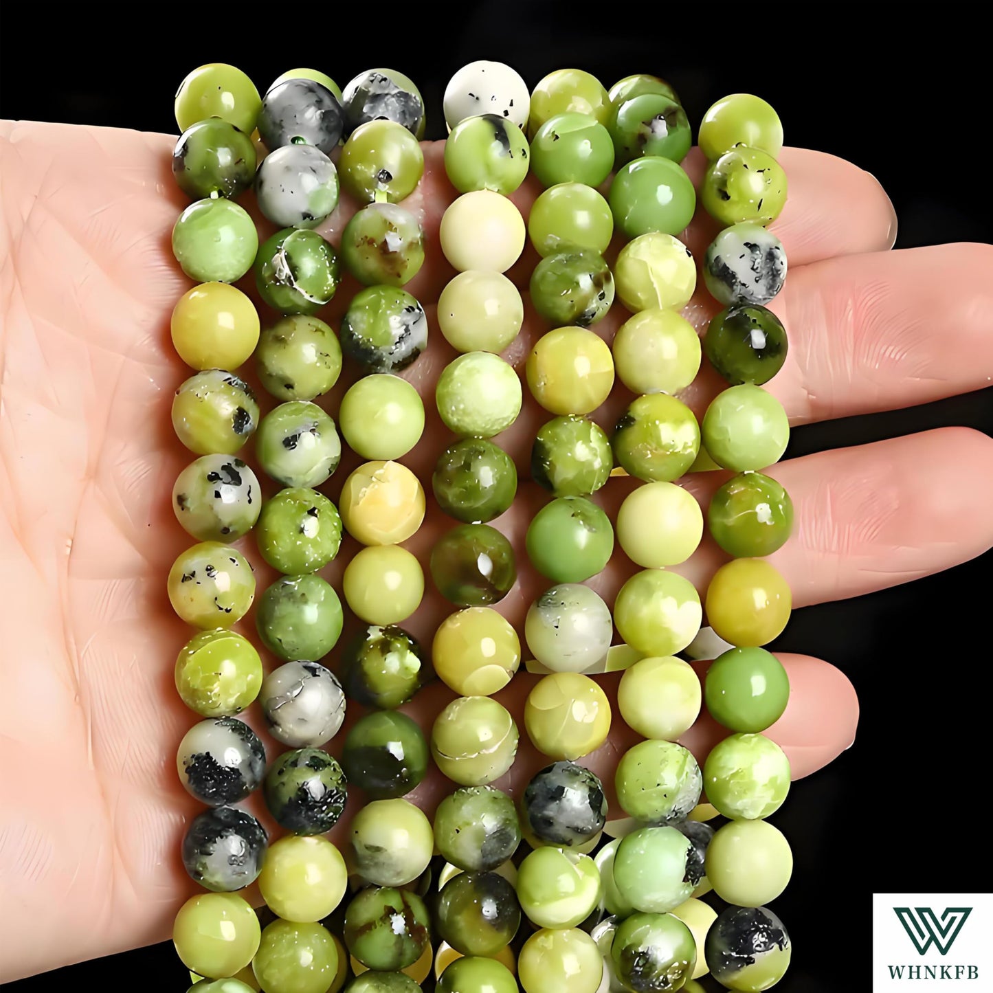 WHNKFB 10mm 50PCS Natural Green Opal Round Beads, Translucent Loose Gemstone Beads for Jewelry Making Craft - 4mm 6mm 8mm 10mm Options with Free Elastic Cord