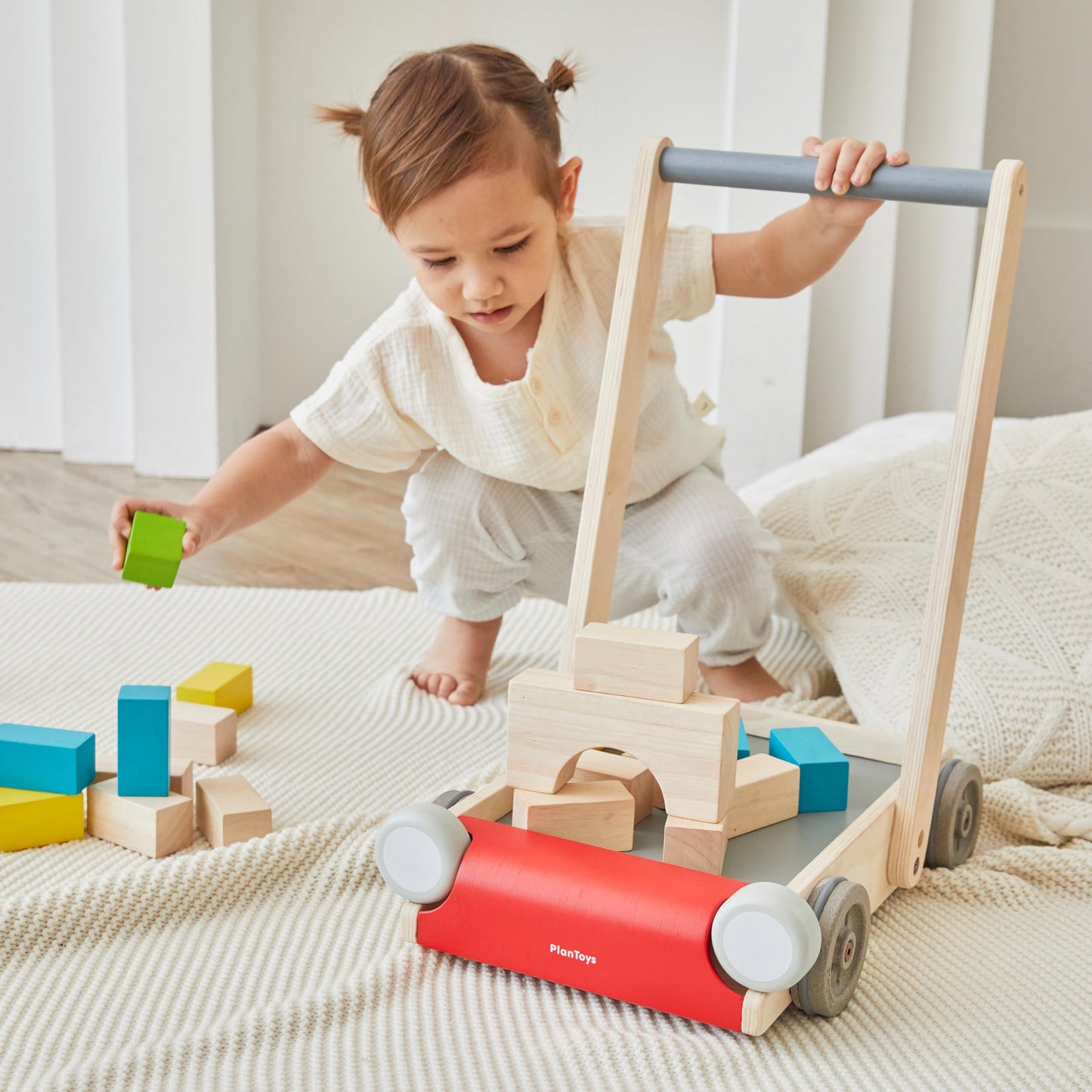 PlanToys® Baby Walker Wooden Push Toy for First Steps & Balance | Montessori Developmental Toy for Coordination & Confidence | Eco-Friendly Learning Toy