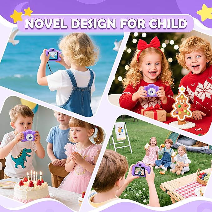 Kids Camera for Girls, 1080P HD Digital Camera with 32GB SD Card, 8MP Sky Purple Camera Toy for 3-12 Year Old Girls, Birthday Gift with 6 Filters, 20 Frames Video (Light Purple)